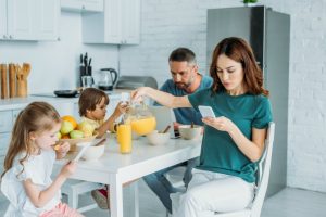 Family working and studying at home