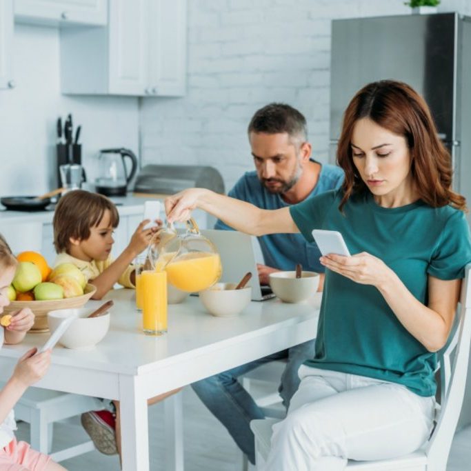 Family working and studying at home